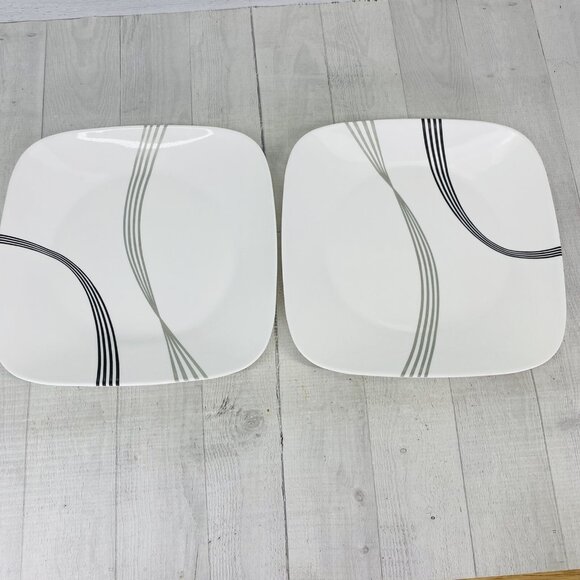 Corelle URBAN ARC Break Chip Resistance Black Gray Lines Dinner Plates Set of 4 - Picture 4 of 10